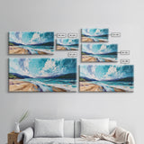 Seascape Painting, coastal landscape art, beach house decor, Ireland painting, blue and green wall art, panoramic art, canvas print