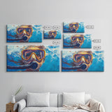 Scuba Diving Art, Coastal Decor, Ocean Wall Art, Framed Canvas Print, Nautical Painting, Beach Decor, Teal Wall Art