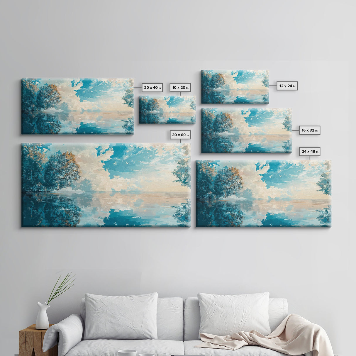 Reflective Lake Art, Tranquil Landscape, Wabi Sabi Art, Framed Canvas Print, Minimalist, Above Bed Wall Art, Panoramic Painting