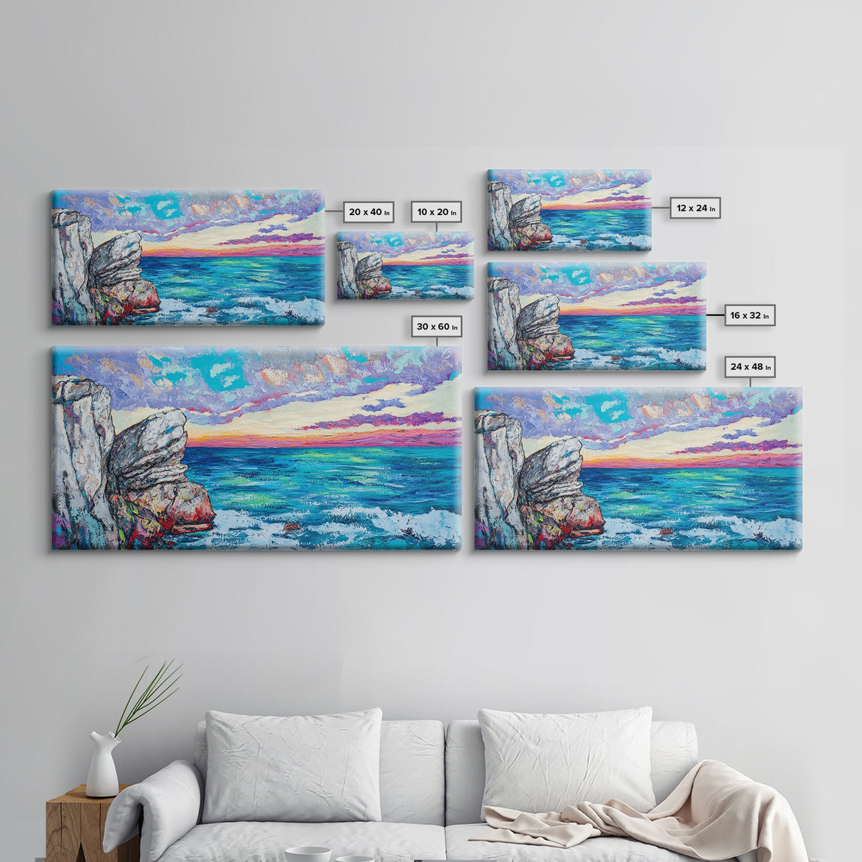 Seascape Painting, Coastal Landscape Art, Ocean Art, Framed Canvas Print, Nautical Wall Art, Living Room Art, Extra Wide Art