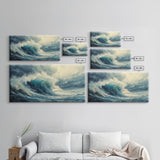 Ocean Wave, Stormy Sea, Coastal Art, Seascape Painting, Nautical Decor, Extra Wide Art, Framed Canvas Print, Living Room Art