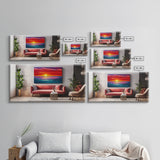 Red Couch, Sunset Painting, Above Sofa Art, Coastal Wall Art, Beach Decor, Panoramic Art, Framed Canvas Print, Living Room Art