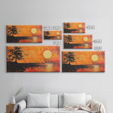 Sunset Tree, orange wall art, oak tree art, moody art, panoramic art, extra wide art, rustic wall art, Framed Canvas Print