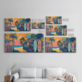 Beach Bar, palm tree painting, surf wall art, coastal decor, nautical wall art, tropical art, above couch art, Canvas Print