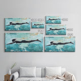 Woman Swimming, teal wall art, moody art, minimalist art, extra wide art, coastal decor, beach house art, Canvas Print