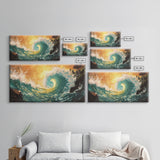 Golden Wave, surf wall art, seascape painting, coastal decor, nautical wall art, beach house decor, panoramic art, Canvas Print