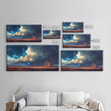Southwest storm, desert lightning, panoramic art, framed canvas print, mountain painting, extra wide art, dramatic wall art