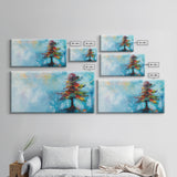 Vibrant Pine Tree, pine tree art, landscape painting, blue and green wall art, colorful abstract art, wabi sabi art, Canvas Print