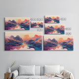 Sunset Landscape, Pink Orange Wall Art, Moody Art, Southwest Wall Art, Extra Wide Art, Horizontal Wall Art, Framed Canvas Print, Above Bed Art