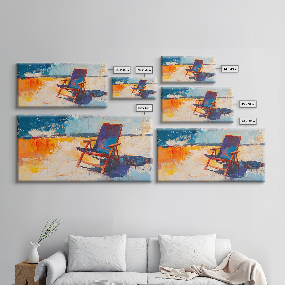 Beach Chair Art, coastal decor, surf wall art, framed canvas print, blue and green wall art, whimsical art, tropical painting