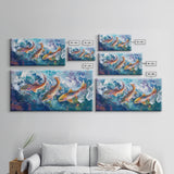 Koi Fish Painting, Framed Canvas Print, fly fishing art, trout art, extra wide painting, colorful fish painting, panoramic art