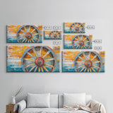 Rustic Wagon Wheel, Canvas Print, western wall art, rustic decor, farmhouse art, extra wide painting, horizontal wall art