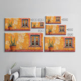 Mexican Window, Canvas Print, southwest wall art, warm color painting, extra wide painting, vibrant art, farmhouse art