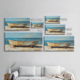 Rustic Boat, Framed Canvas Print, coastal wall art, nautical decor, rustic art, extra wide painting, panoramic painting