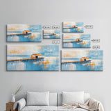 Dock, rustic barn, reflection, Canvas Print, barn landscape oil painting, coastal decor, nautical painting, panoramic art