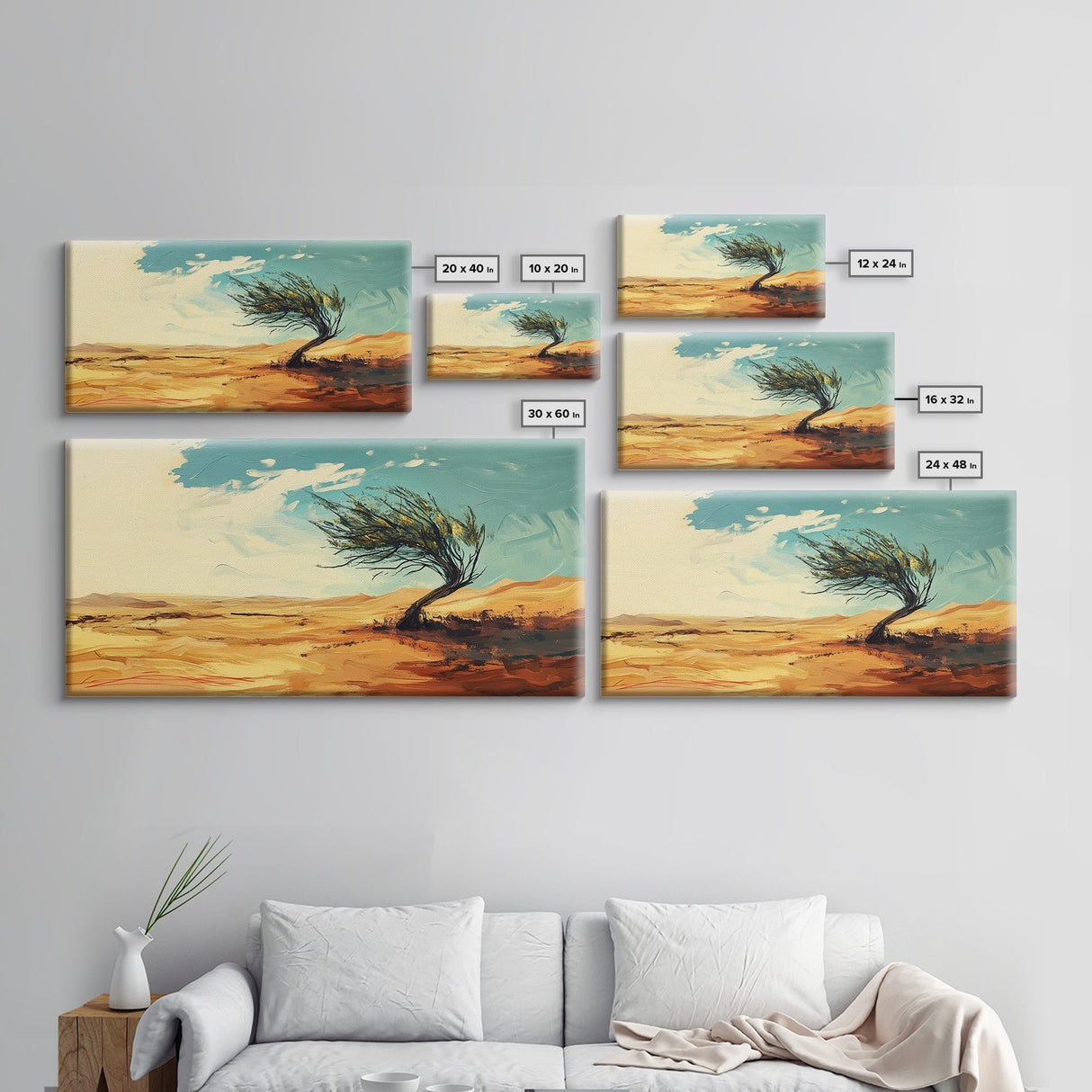 Windblown Tree, Desert Landscape, Southwest Wall Art, Canvas Print, Moody Art, Rustic Wall Art, Wabi Sabi Art, Panoramic Art