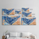 Bandana Print, Blue Wall Art, Vintage Art, Southwestern Art, Chinoiserie Wall Art, Extra Wide Art, Framed Canvas Print, Above Couch Art
