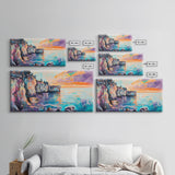 Sunset Over Cliffs, Coastal Painting, Ocean Landscape, Coastal Decor, Nautical Wall Art, Horizontal Wall Art, Framed Canvas Print