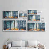 Enchanted Birch Forest, Pine Tree Art, Autumn Landscape, Birch Tree Painting, Rustic Wall Art, Framed Canvas Print, Extra Wide Art