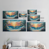 Tropical Waves, palm tree painting, Hawaii art, seascape painting, coastal decor, ocean painting, beach waves, Framed Canvas Print