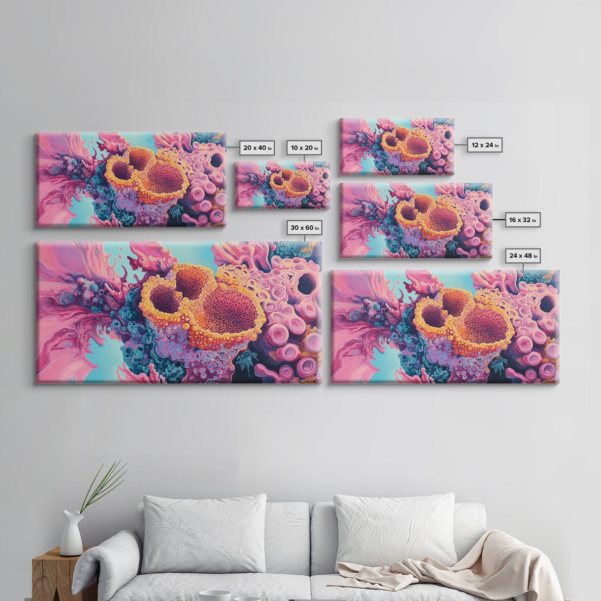 Abstract Coral, pink abstract art, ocean painting, marine life art, contemporary art, blue and green wall art, Canvas Print