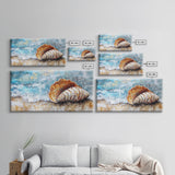Seashell Art, Coastal Landscape, Nautical Wall Art, Rustic Wall Art, Extra Wide Art, Horizontal Wall Art, Framed Canvas Print, Beach House Decor