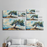 Oak Tree Art, Landscape Painting, Windy Tree Art, Wabi Sabi Art, Rustic Wall Art, Nature Wall Art, Living Room Art, Framed Canvas Print