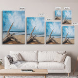 Driftwood, coastal landscape art, rustic decor, farmhouse art, framed canvas print, seascape painting, nautical decor, ocean art