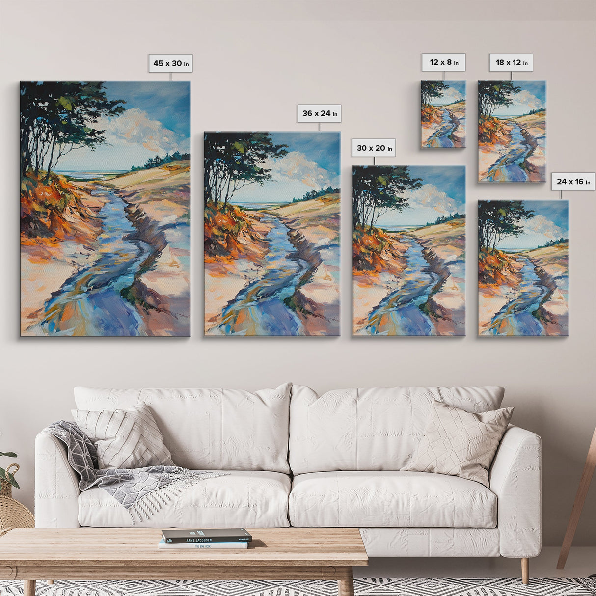 Minimalist landscape, wabi sabi wall art, rustic decor, above bed wall art, framed canvas print, neutral art, extra wide painting