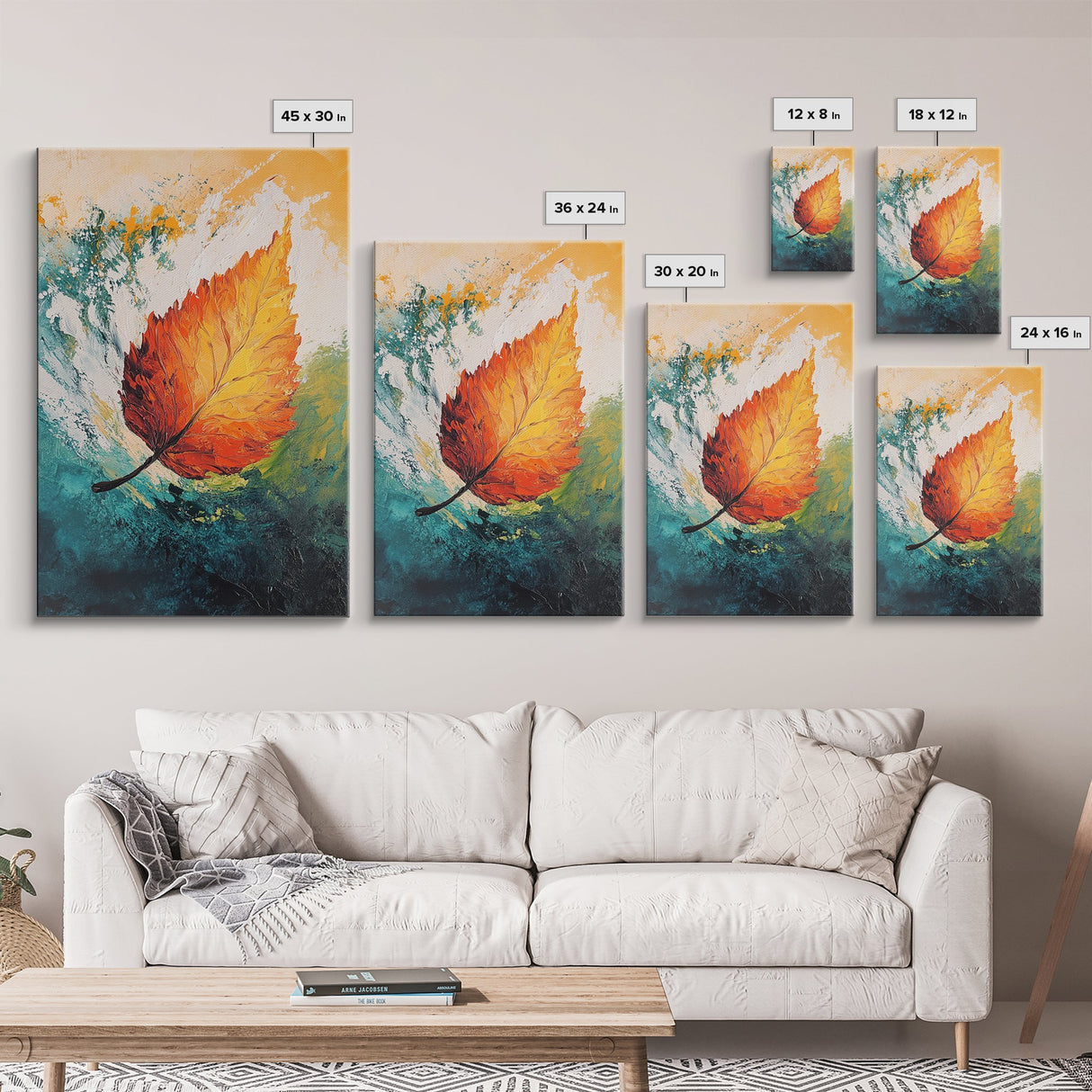 Fall Leaf Painting, Autumn Wall Art, Botanical Prints, Seasonal Home Decor, Vibrant Color Art, Cozy Rustic Art, Framed Canvas Print