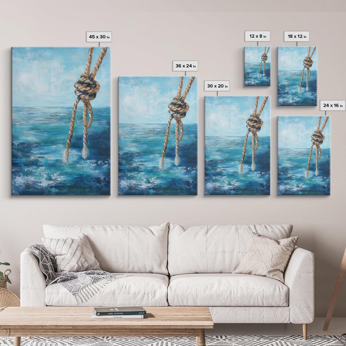 Nautical Rope Art, Coastal Decor, Ocean Inspired Painting, Maritime Wall Art, Blue and Green Wall Art, Canvas Print