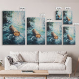 Log in Water, Forest at Dusk Painting, Rustic Nature Scene, Moody Wall Art, Blue and Green Decor, Framed Canvas Print
