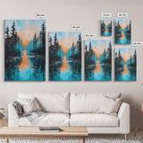 Sunset Reflection, pine tree art, landscape painting, teal wall art, Joshua tree art, framed canvas print, extra wide art
