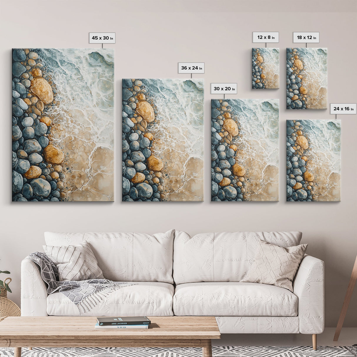 Ocean Shore Rocks, coastal wall art, surf wall art, beach house decor, nautical wall art, boho art, Framed Canvas Print