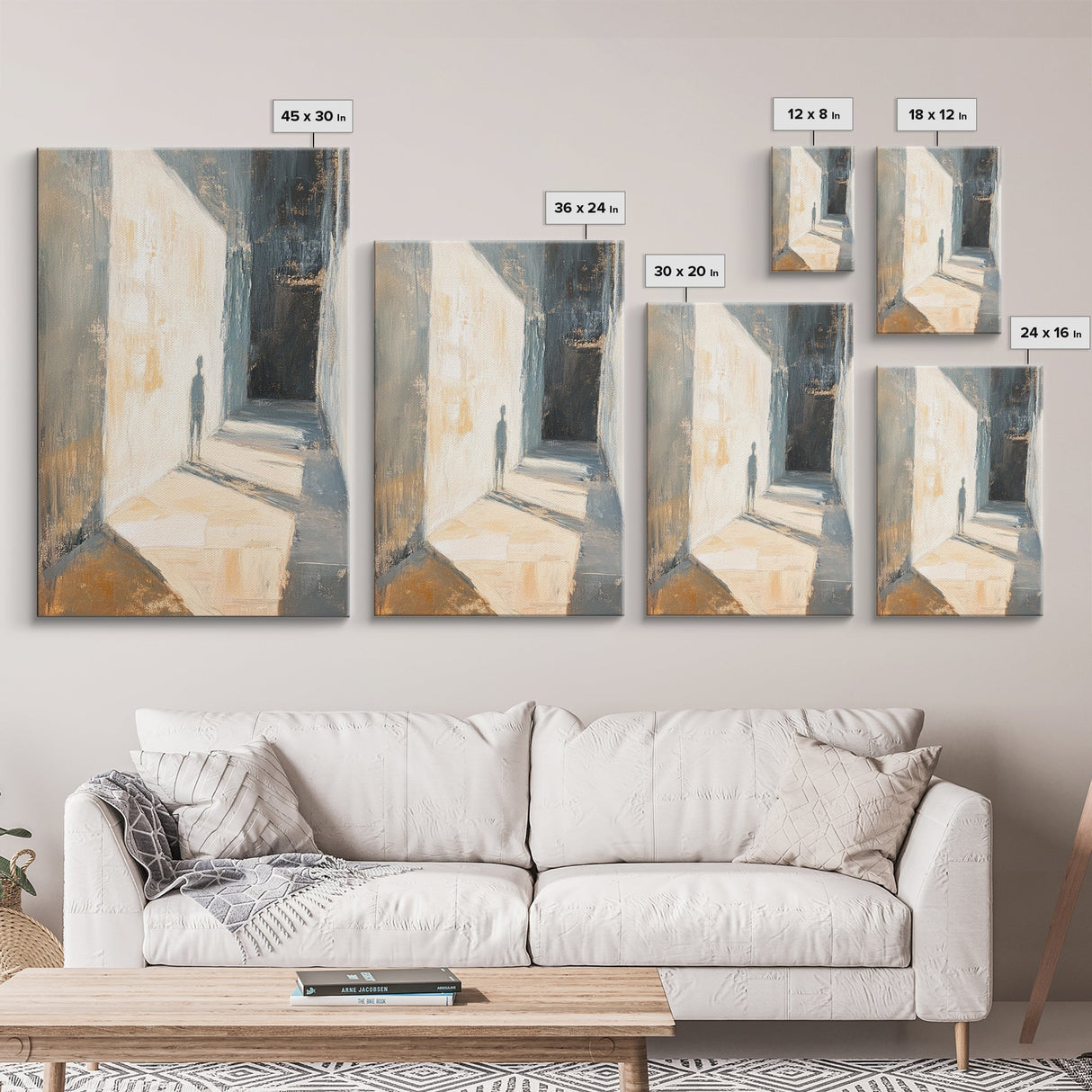 Shadowed Hallway, moody art, wabi sabi wall art, minimalist art, vertical wall art, framed canvas print, above bed wall art