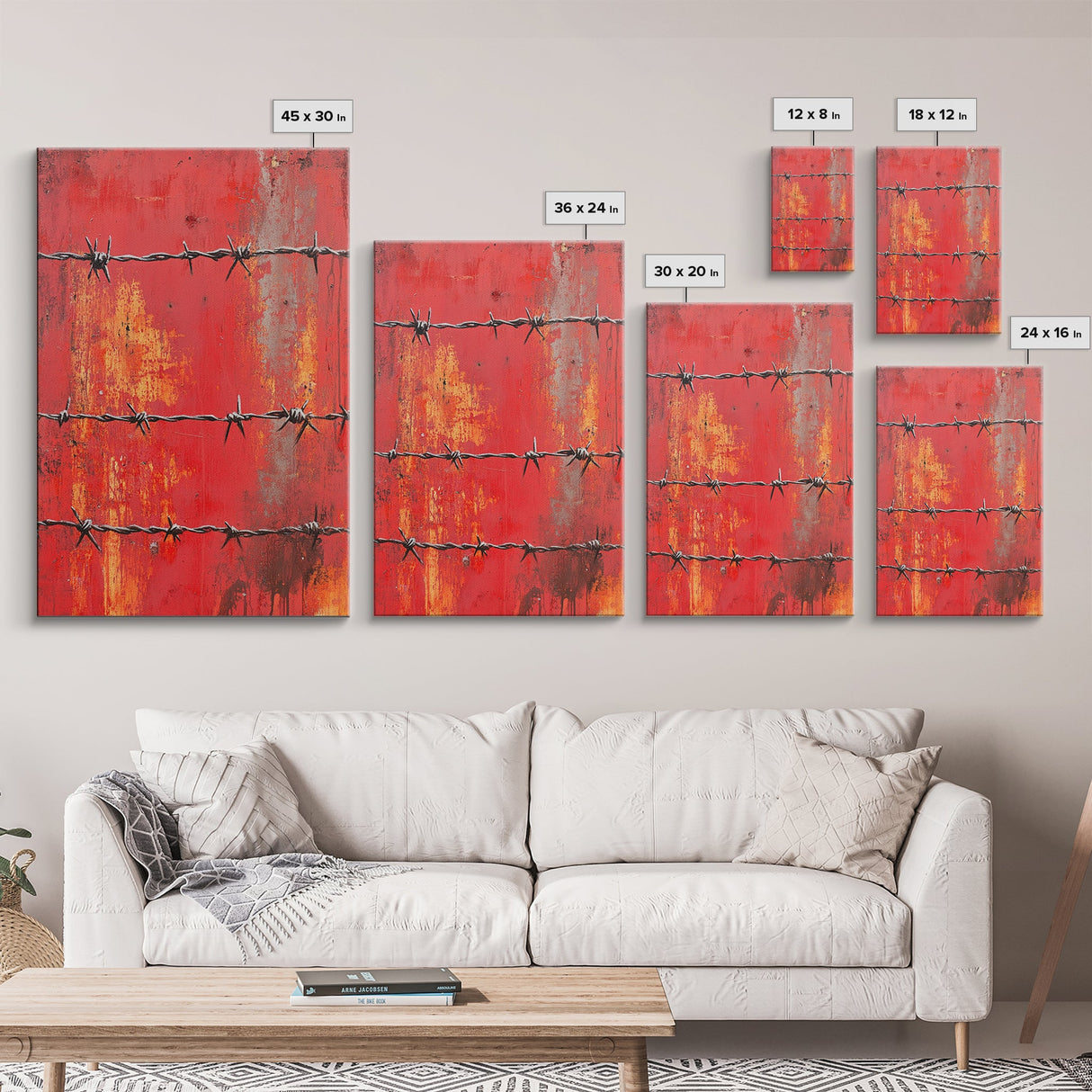 Barbed Wire, Chicano Art, Industrial Wall Art, Rustic Decor, Moody Art, Red Abstract Art, Framed Canvas Print, Gift Idea