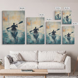 Kayaker at Sunset, Coastal Landscape Art, Nautical Wall Art, Moody Art, Above Sofa Art, Ocean Painting, Framed Canvas Print