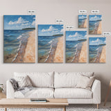 Sandy Beach Shoreline, Coastal Landscape Art, Nautical Decor, Ocean Painting, Seascape Wall Art, Beach House Art, Canvas Print