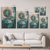 Lotus, Gold, Abstract, Framed Canvas Print, wabi sabi art, mosaic wall art, teal wall art, zen wall art, sacred geometry wall art