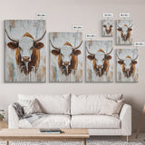 Longhorn, Rustic, Western, Framed Canvas Print, bull and bear art, rustic wall art, farmhouse art, moody art, vintage horse art
