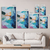 Canyon Lake, landscape painting, southwest wall art, moody art, blue and green wall art, extra wide art, Canvas Print, seascape painting