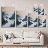 Misty Lake, landscape painting, smoky mountain art, pine tree art, moody art, blue and green wall art, Canvas Print, above sofa art