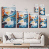 mountain painting, fall art, lake Tahoe art, coastal decor, smoky mountain art, above bed wall art, Framed Canvas Print, landscape painting