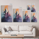 mountain painting, moody art, blue and green wall art, modern landscape painting, art nouveau print, Framed Canvas Print, minimalist art