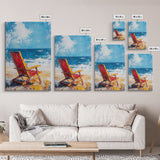 Beach Chair, Coastal Decor, Nautical Painting, Seascape Art, Ocean Wall Art, Coastal Landscape Art, Canvas Print, Gift Idea