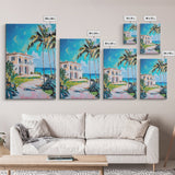 Palm Tree Art, Tropical House Painting, Coastal Landscape Art, Framed Canvas Print, Nautical Painting, Coastal Decor, Boho Art