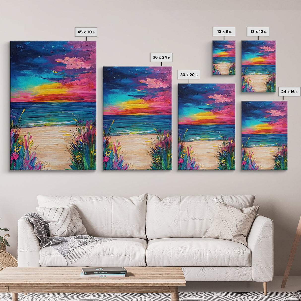 Colorful Sunset, coastal painting, seascape painting, pink orange wall art, Canvas Print, coastal cowgirl wall art, above bed wall art