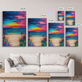 Colorful Sunset, coastal painting, seascape painting, pink orange wall art, Canvas Print, coastal cowgirl wall art, above bed wall art