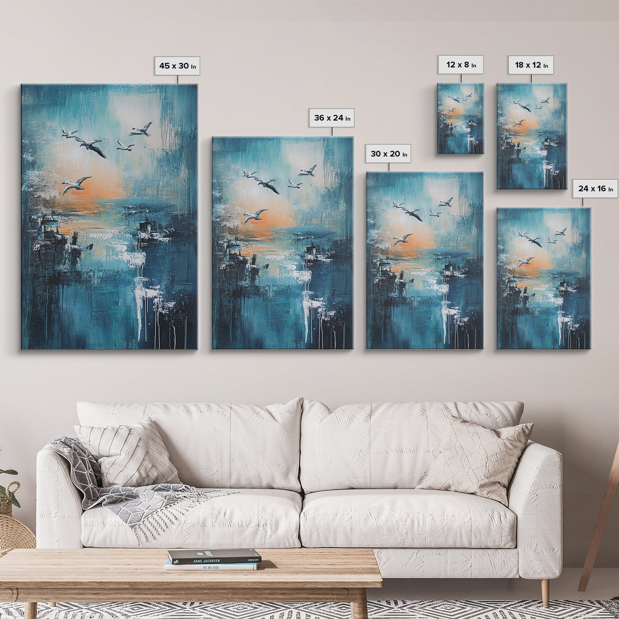 Seagull Art, coastal wall art, nautical painting, ocean birds, teal wall art, moody art, framed canvas print, gift idea, coastal decor