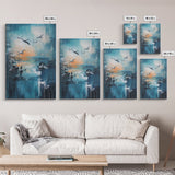 Seagull Art, coastal wall art, nautical painting, ocean birds, teal wall art, moody art, framed canvas print, gift idea, coastal decor
